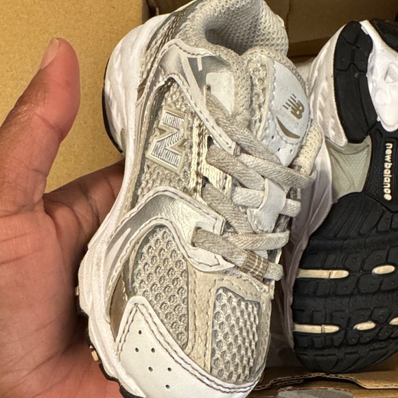 New Balance Metallic Silver and White Running Shoes - Picture 3 of 6